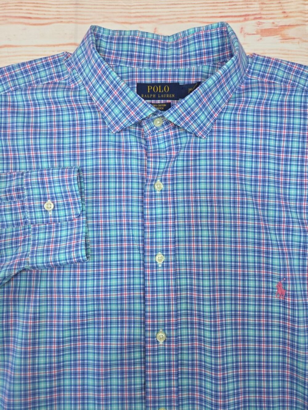 Polo Ralph Lauren Mens Plaid Button Down Shirt 3XB Cotton Stretch Pink Blue
